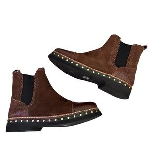 Free People Atlas Chelsea Brown Chocolate Suede & Leather Ankle Boots Sz 37